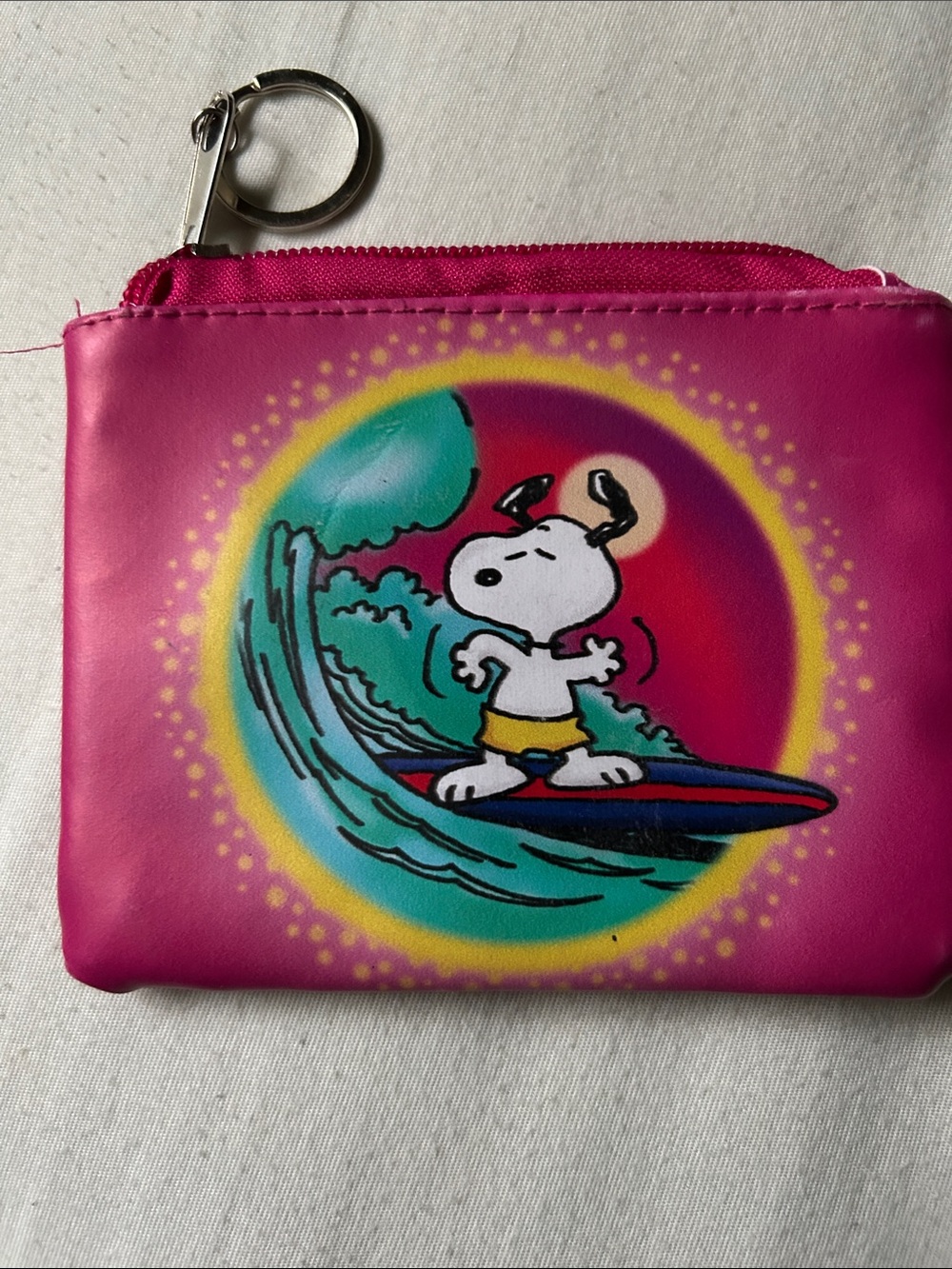 Peanuts Pink Surfing Snoopy Coin Purse Keychain